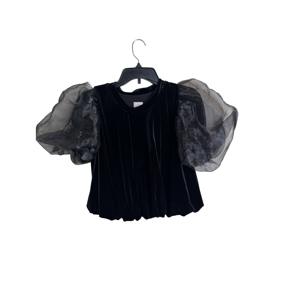 Maeve Blouse Womens XS Velvet Puff Sleeve Sheer Organza Statement‎ Top Elegant